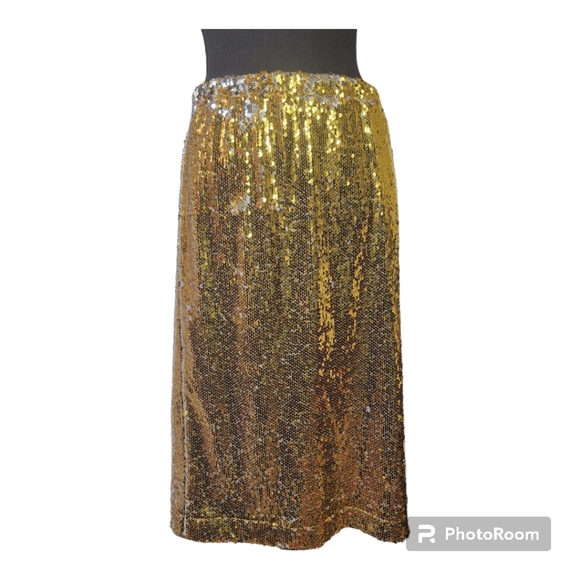 T&J Collection Gold Sequin Skirt Size: XL - Picture 1 of 4